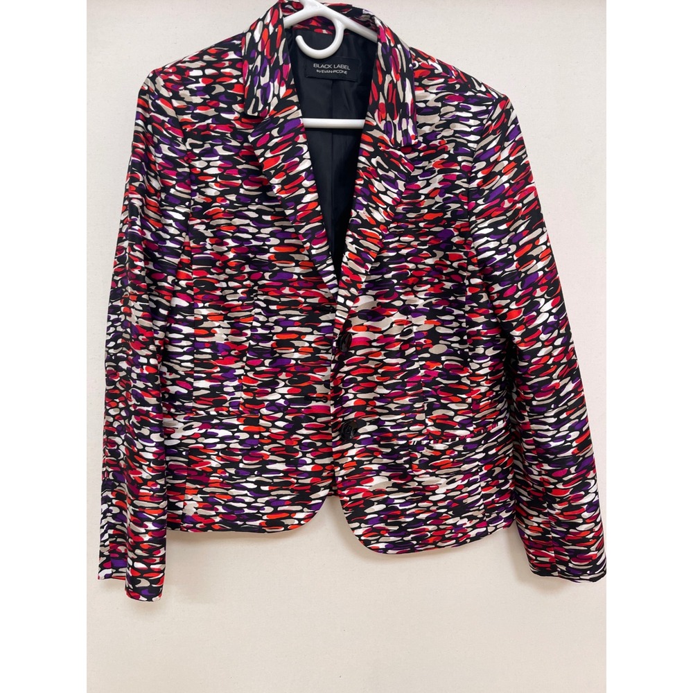 Black Label by Evan-Picone Abstract Print Blazer Multi-Color Two-Button Jacket